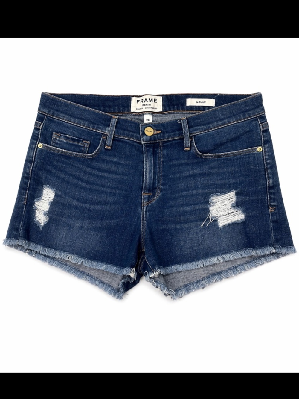 FRAME Le Cutoff Distressed Denim Shorts Dark Wash Frayed Hem Size 28
